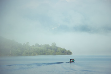 boat on the lake in the morning, southern Thailand.