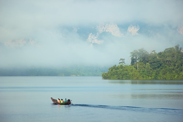 boat on the lake in the morning, southern Thailand.