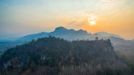 pagodas on a narrow and steep ridge