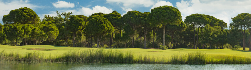 Golf course with lake and trees in belek Turkey