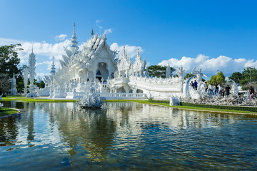 Wat Rong Khun , temple, buddhist temple of Thailand. - obrazy, fototapety, plakaty