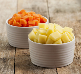 Chopped and sliced carrot and potatoes