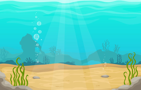 Underwater world in sea vector cartoon landscape