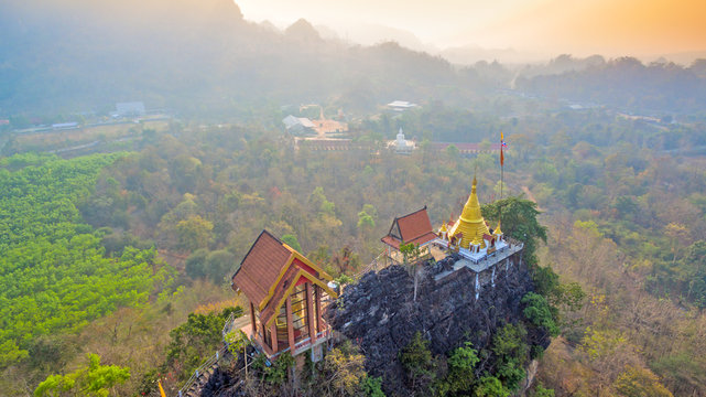 pagodas on a narrow and steep ridge