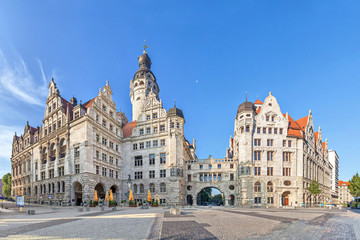 Fototapeta na wymiar View on New town hall (Neues Rathaus) from Burgplatz square in Leipzig, Saxony, Germany
