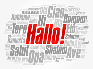 Hallo (Hello Greeting in German) word cloud in different languages of the world, background concept