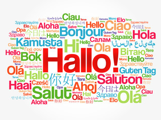 Fototapeta premium Hallo (Hello Greeting in German) word cloud in different languages of the world, background concept