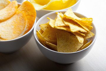 Potato chips in bowl on a table