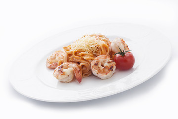 pasta with grilled shrimps and Parmesan