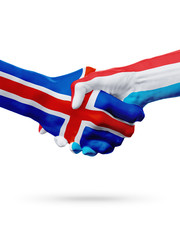 Flags countries, partnership friendship handshake concept.