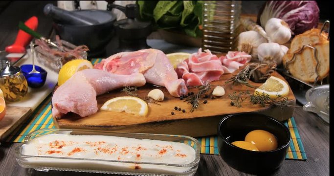 Dolly view of ingredients for Caesar's salad