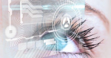Eye looking at futuristic interface