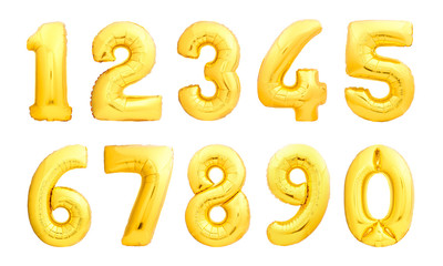 Numbers set made of golden inflatable balloons