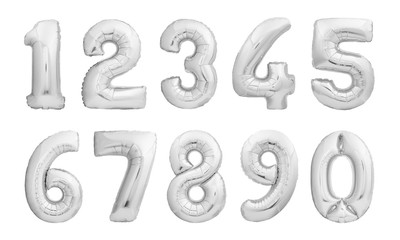 Numbers set made of silver inflatable balloons