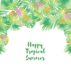 Summer card with palm leaves on a white background. Tropical design.
