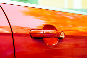 Red Car Door Handle Close Up