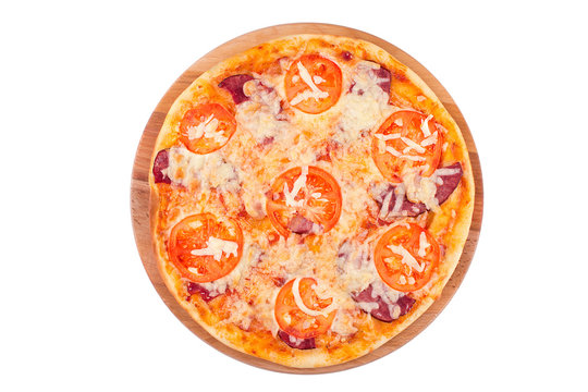 Tasty, flavorful pizza isolated on white background