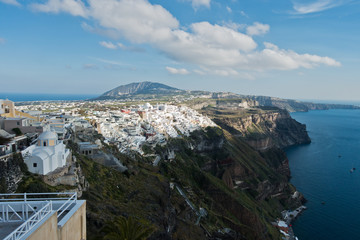 Fototapeta na wymiar Caldera view from Immerovigli to Fira downtown at Santorini island, Greece