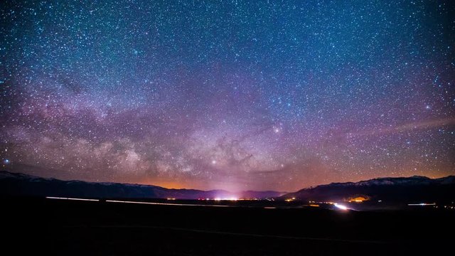 Time Lapse - Milky Way Galaxy Over the Valley - 4K