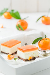 Tasty cheesecake with fresh mandarin and jelly