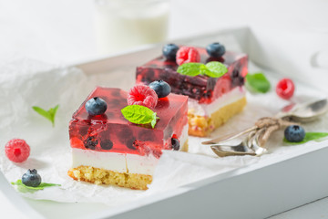 Tasty cheesecake made of jelly and berries