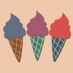 cute three colorful ice cream