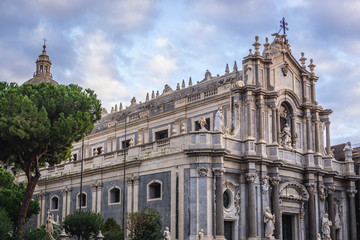 Fototapeta premium Front facade of Saint Agatha Cathedral in Catania, Sicily Island of Italy