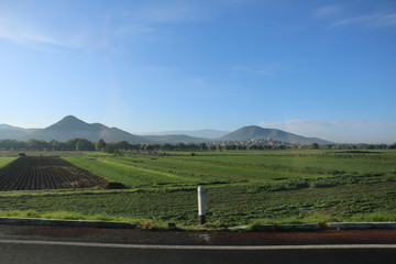 Road trip across volcanic landscape in Mexico