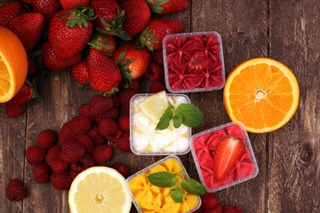 Refreshing dessert: frozen berries sorbet and lemon and orange sorbet 
