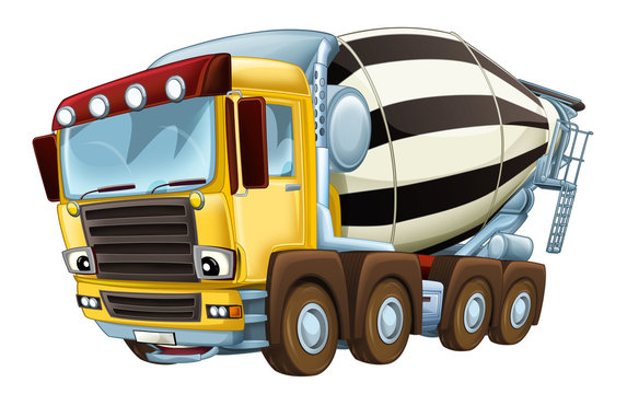 cartoon industry truck concrete mixer illustration for children