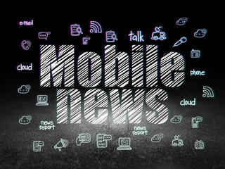 News concept: Mobile News in grunge dark room