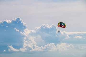 Parachute flight in the clouds