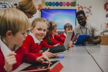 Fototapeta premium Happy Student In Technology Lesson