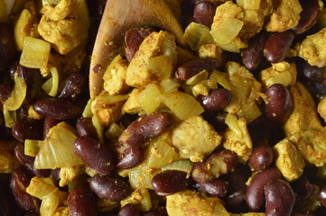 Colorful dish: red beans with turkey in curry
