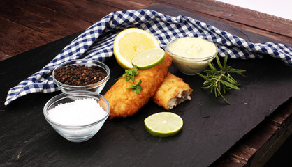 traditional British fish on black background
