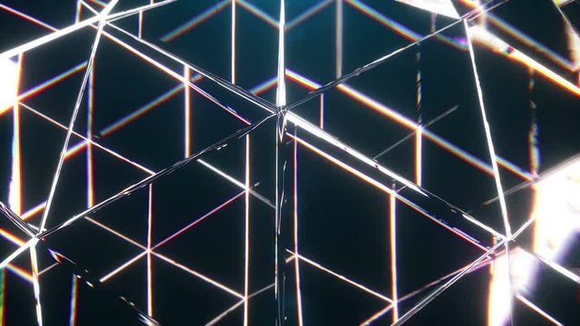 CGI animation of reflective glass with moving edges dispersing light 
