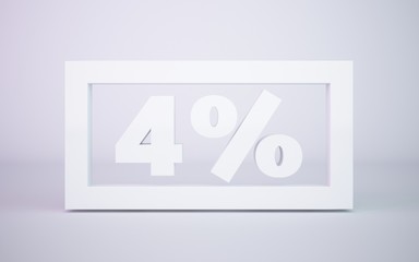3D rendering white 4 percentage isolated white background