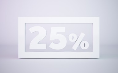 3D rendering white 25 percentage isolated white background