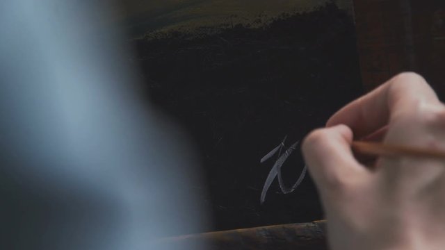 Signature in the picture. Artist puts signature in the bottom corner of the picture. Facsimile of the artist. The artist signs painting after the end. The artist's identification sign is the signature