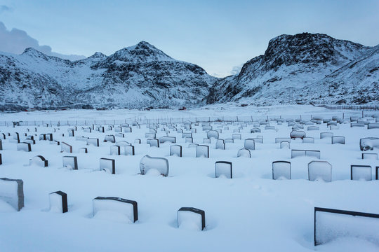 The snowy cemetery