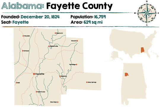 Large and detailed map of Fayette County in Alabama
