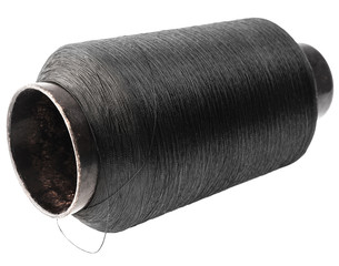 reel black synthetic thread. textile concept. abstract background