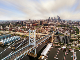 Fototapeta premium Aerial of Benjamin Franklin Bridge
