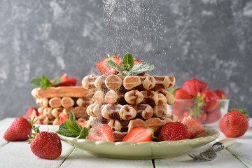 Sweet waffles with strawberries