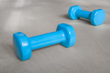 dumbbell on a wooden floor