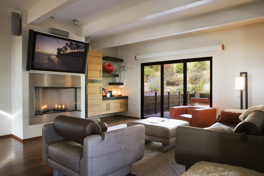 Cozy Modern Living Room with Candle Fireplace