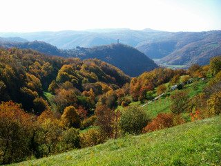 View of colorful hills in autumn