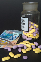 the medical pills are on a money