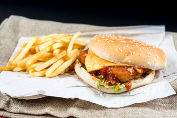 Cheese burger - American cheese chicken burger with fresh salad
