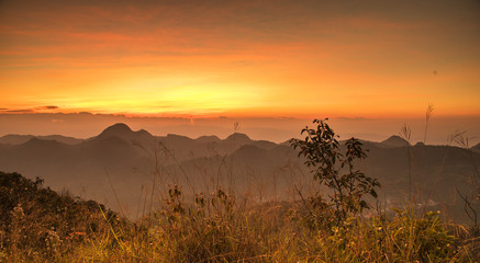 Landscape of top mountain view on sunset time